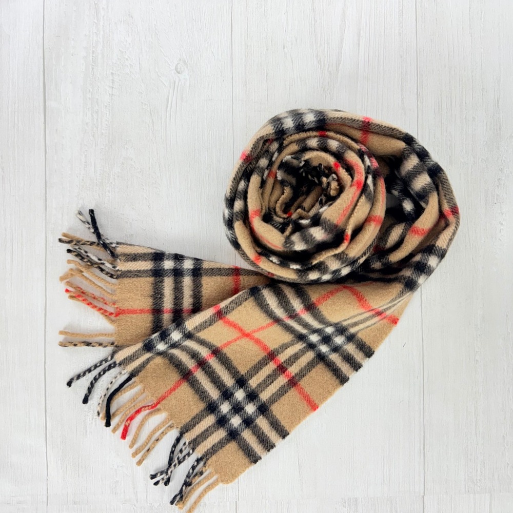 Vintage Burberrys Cashmere Scarf Unisex Tan Nova Check Luxury England Winter